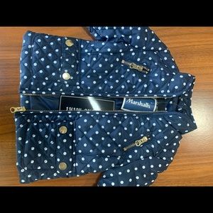 Blue and white polka dot puffy jacket